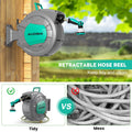 AUOSHI Retractable Garden Hose Reel 1/2" 100ft Automatic Hose Reel with 10 Function Sprayer Nozzle Wall Mount 180 Deg Swivel Bracket Hose Reel with Any Length Lock Slow Return System