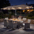 Tangkula 9 Pieces Rattan Outdoor Dining Set with 13Ft Solar Patio Umbrella
