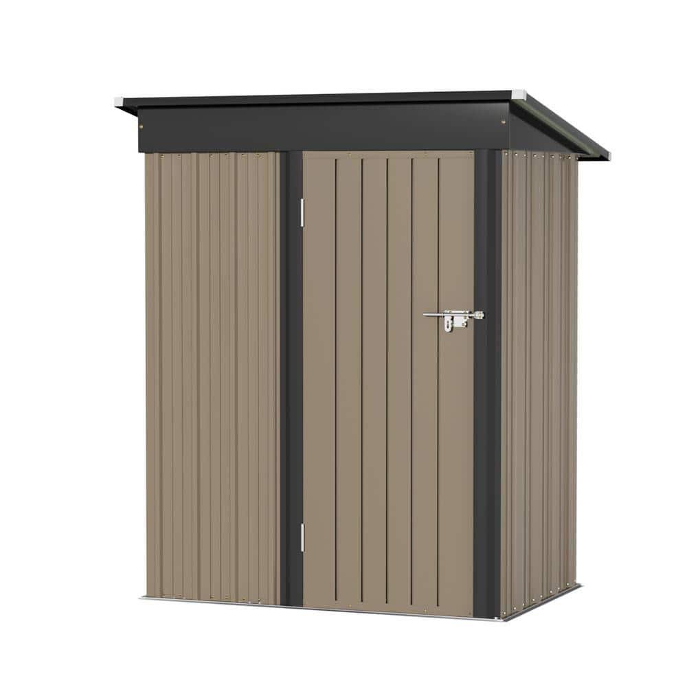 Patiowell 5 ft. W x 3 ft. D Outdoor Storage Brown Metal Shed with Sloping Roof and Lockable Door (14.5 Sq. ft.)