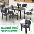 AECOJOY 7-Piece Aluminum Outdoor Dining Set, Patio Table and Stackable Chairs Set for 6