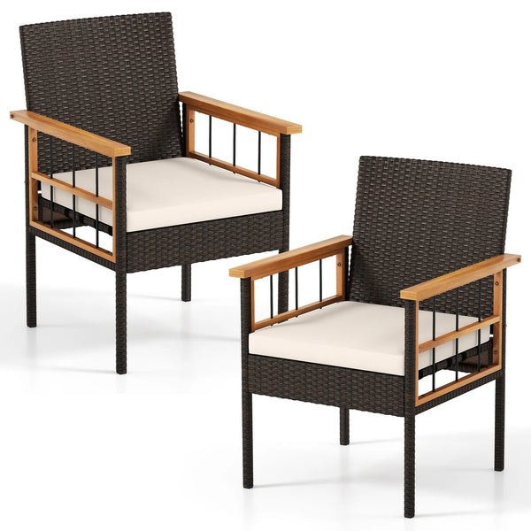 Tangkula Acacia Wood Wicker Patio Dining Chairs Set of 2/4