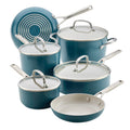 Kitchenaid Hard - Anodized 10 Pcs Ceramic Induction Cookware Set, Dishwasher Safe and Oven Safe to 500F, Agave Blue