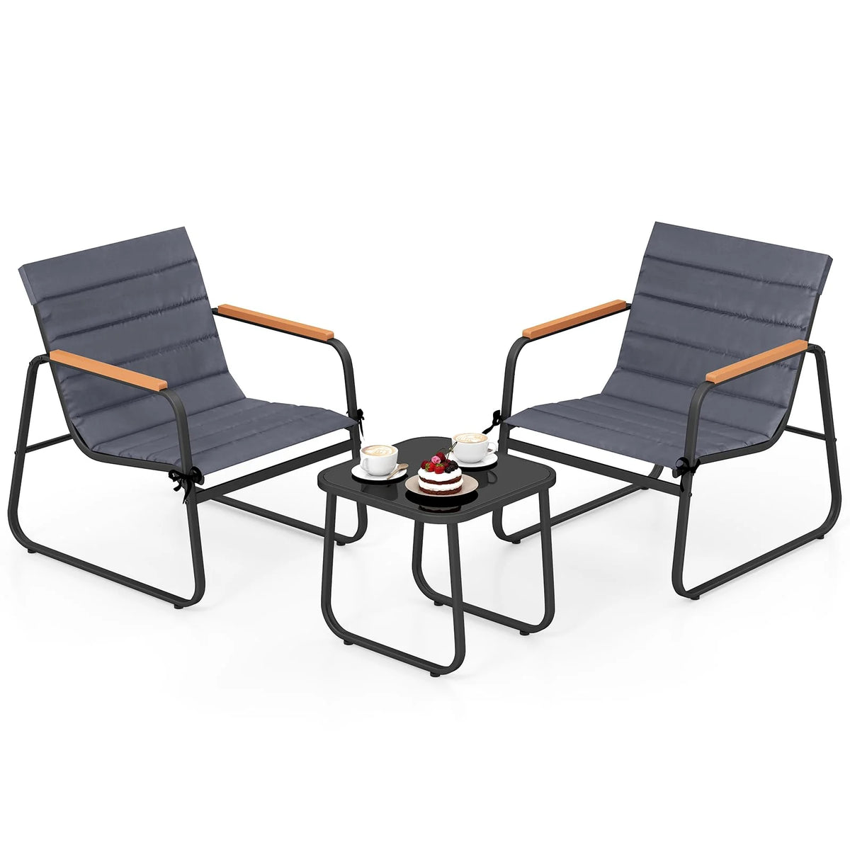 Tangkula 3 Pieces Patio Bistro Set Outdoor Fabric Conversation Set