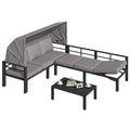 AECOJOY Patio Furniture Set with Retractable Canopy&2 Adjustable Backrests, Outdoor Conversation Set, Grey