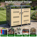 44 Cu.Ft Outdoor Metal Trash Can Storage Shed for 2 Bins, Double Garbage Can Enclosure with Gas Strut, Shock Absorber & Lockable Doors