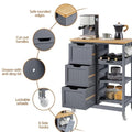 Kitchen Island Cart on Wheels with Storage, Solid Wood Top, 3 Drawers and Removable Shelves, Rolling Utility Cart, Dark Gray