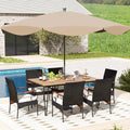 Tangkula 7 Pieces Patio Dining Set with Acacia Wood Dining Table, Rattan Armchairs, Soft Cushions