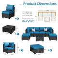 AECOJOY 7 Piece Outdoor Patio Furniture Set, Black& Peacock Blue