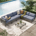 AECOJOY 7-Piece Patio Outdoor Furniture Set, Boho Outdoor Sectional Set, Grey&Blue