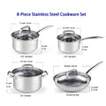 Cook N Home Pots and Pans Stainless Steel, 8-Piece Induction Pot Kitchen Cookware Set, Silver, Oven Safe