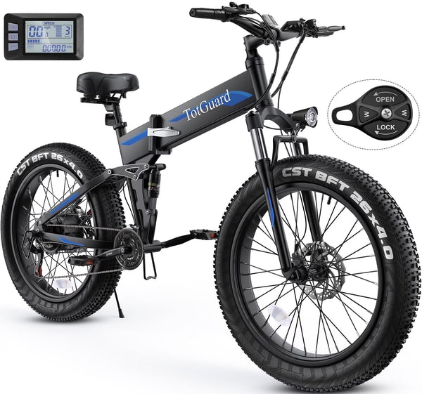 Totguard 26"x4" Electric Bike, Fat Tire 500W Ebike, Foldable Electric Bicycles E Bikes for Adults Electric 48V 10ah Battery, Dual Shock Absorber, Lockable Fork UL2849