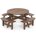 8-Person Round Wood Picnic Table Set with 4 Built-in Benches & 2" Umbrella Hole, Holds 2420 LBS, Outdoor Dining Table & Bench for Patio Garden