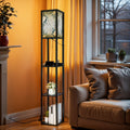 Floor Lamp with Shelves, Modern Dimmable Standing Lamp Floral Corner Display Bookshelf Lamp with 2 USB & 1 Power Outlet for Living Room & Bedroom