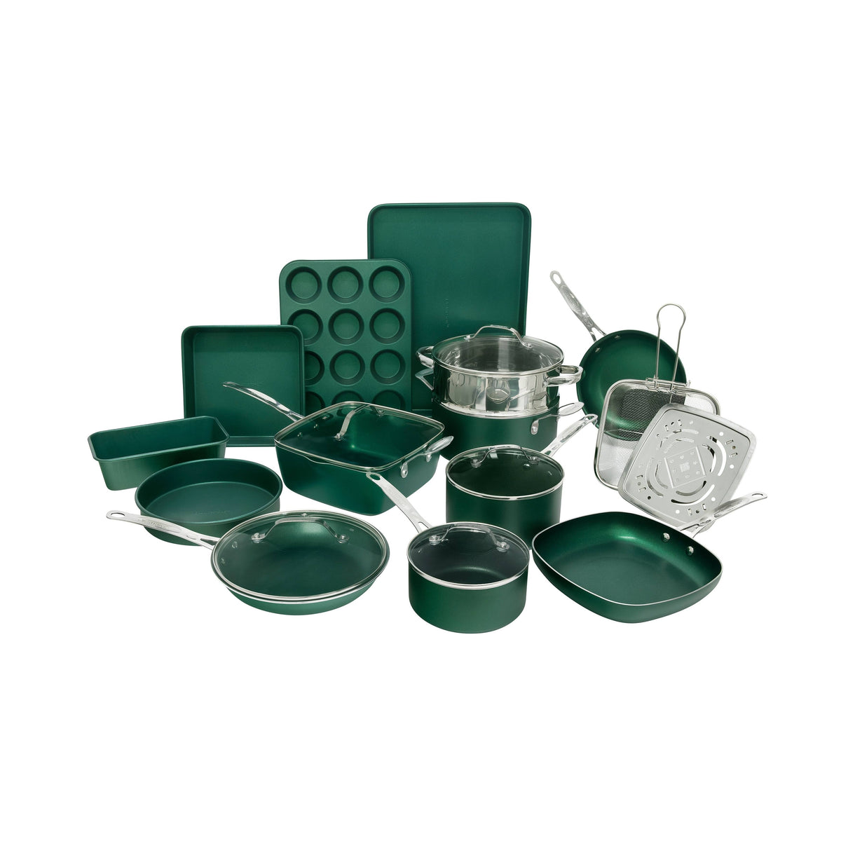 Granite Stone Diamond Titanium Diamond Infused Nonstick 20 - Pc. Complete Cookware & Bakeware Set - Emerald Green