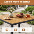 Tangkula 36" Square Acacia Wood Patio Dining Table 1.97" Umbrella Hole and Heavy Duty Metal Frame
