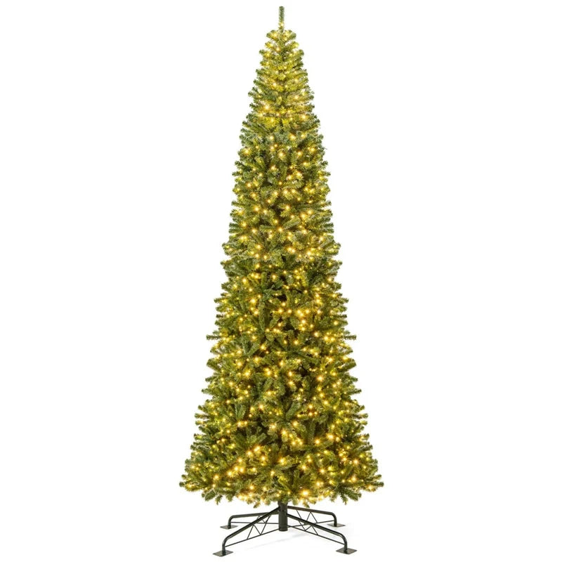12 FT Pre-Lit Artificial Christmas Tree with Quick Power Connector, 1030 Warm White LED Lights, 2536 Tips & Hinged for Indoor Outdoor Decoration