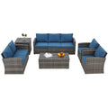 AECOJOY 7 PCS Outdoor Patio Furniture Sets with 2 Storage Boxes, Dark Blue