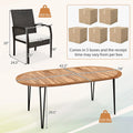 Tangkula 9 Pieces Patio Rattan Dining Set, Outdoor Oval Acacia Wood Dining Table and 8 Patio Wicker Armchairs Set with Umbrella Hole