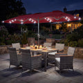 Tangkula 9 Pieces Rattan Outdoor Dining Set with 13Ft Solar Patio Umbrella