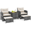 Tangkula 5 Piece Patio Rattan Furniture | Wicker Cushioned Chairs Set w/ 2 Ottomans & Tempered Glass Coffee Table