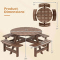 8-Person Round Wood Picnic Table Set with 4 Built-in Benches & 2" Umbrella Hole, Holds 2420 LBS, Outdoor Dining Table & Bench for Patio Garden