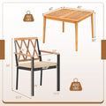 Tangkula 5 Piece Patio Wood Dining Set Outdoor Square Acacia Table Metal Chairs Set
