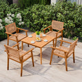 Tangkula Acacia Wood Outdoor Dining Chairs Set of 2/4 PE Rattan Patio Chairs with Backrests and Armrests