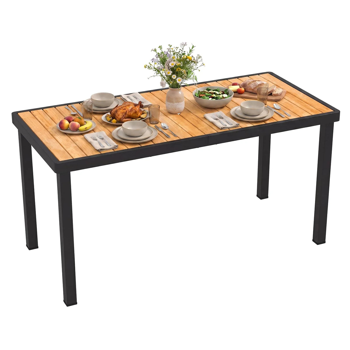 Tangkula 58" Rectangular Patio Dining Table for 6 Acacia Wood Outdoor Table