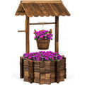 Best Choice Products Rustic Wooden Wishing Well Planter Outdoor Home Decor for Patio, Garden, Yard W/ Hanging Bucket