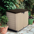 Keter Store It Out MAX Horizontal Durable Resin Outdoor Storage Shed with Heavy Duty Floor and Locking Latch and Double Doors, Beige