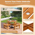 8-Person Round Wood Picnic Table Set with 4 Built-in Benches & 2" Umbrella Hole, Holds 2420 LBS, Outdoor Dining Table & Bench for Patio Garden