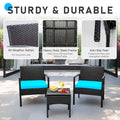 Tappio Outdoor Furniture 3 Piece Patio Bistro Furniture Set, Rattan Conversation Chairs Set with Side Table and Cushions, Patio Furniture Sets for Balcony Garden Porch, Red