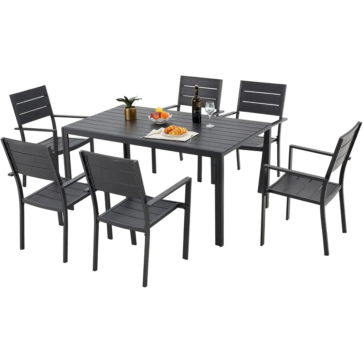 AECOJOY 7-Piece Aluminum Outdoor Dining Set, Patio Table and Stackable Chairs Set for 6