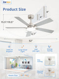 Zardon 52 in Black Ceiling Fan with LED Light and Remote, Downrod 6-Speed and Quiet Reversible DC Motor for Bedroom, Living Room, Indoor