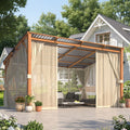 AECOJOY 14x10 Outdoor Wooden Pergola Gazebo with Curtains and Netting for Patio