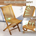 Tangkula 3 Piece Teak Wood Bistro Set, Outdoor Conversation Set with 2 Folding Chairs & Square Side Table