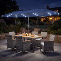 Tangkula 9 Pieces Rattan Outdoor Dining Set with 13Ft Solar Patio Umbrella