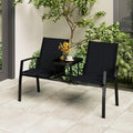Tangkula Patio Loveseat with Built-in Table with Breathable Fabric Back