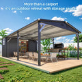 AECOJOY 12x22 Metal Carport with Storage Sheds, Outdoor 12' x 17' Portable Garage Gazebo RV Car Tent with 12' x 6' Storage Sheds