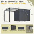 AECOJOY 6'x14' Outdoor Open-Sided Storage Shed with Attached Hardtop Metal Pergola
