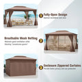 10 x 13 FT Patio Gazebo, Double-Roof Outdoor Canopy Tent with Mesh Netting & Privacy Curtains, Heavy-Duty Metal Frame Pavilion for Garden Yard