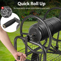 Portable Garden Hose Reel Cart Holds 300FT of 5/8" Large Capacity, Heavy - Duty Metal Hose Cart with 4 Wheels & Storage Basket for Lawn Yard
