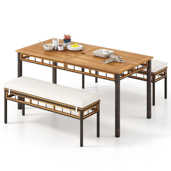 Tangkula 3 Pieces Wood Patio Dining Set