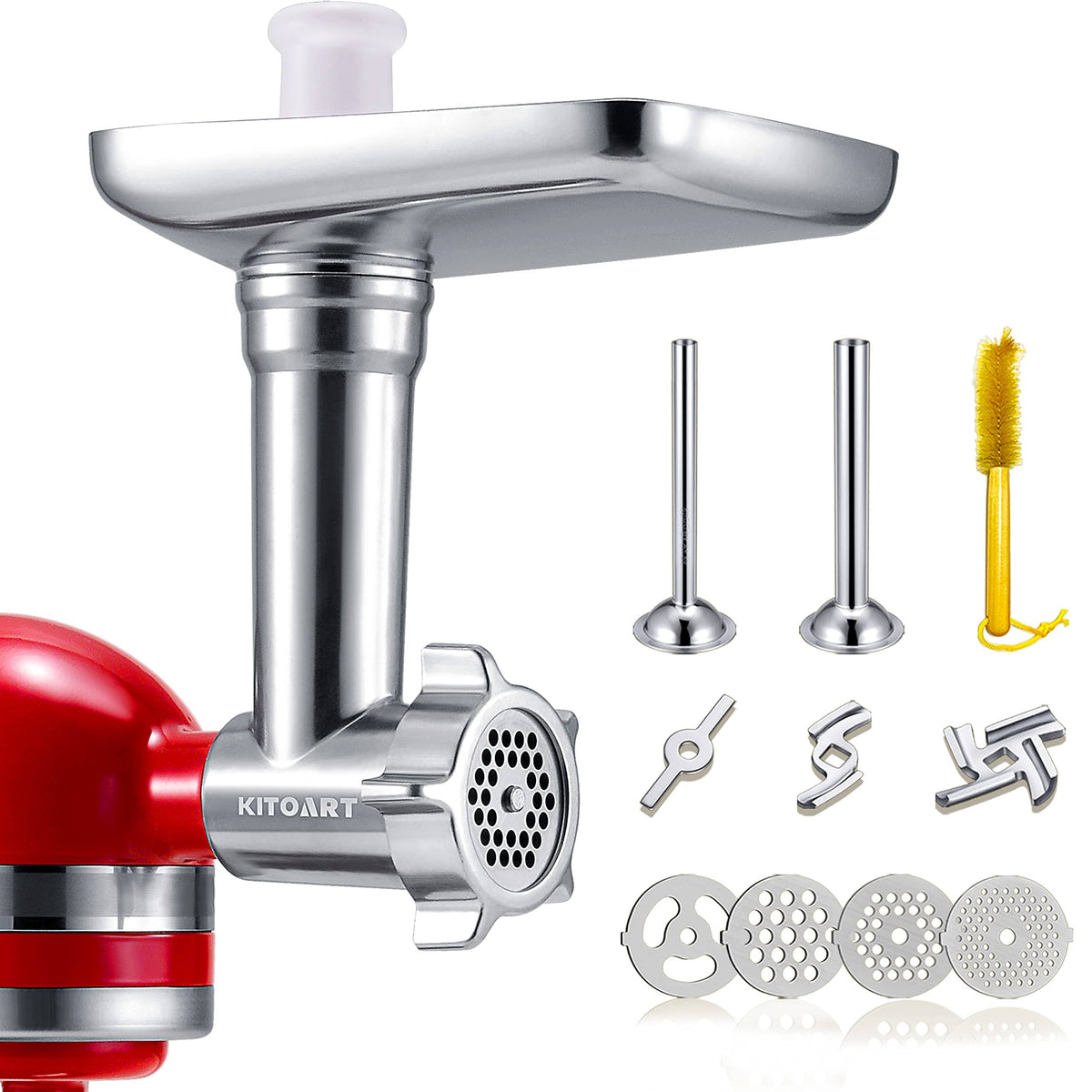Metal Food Grinder Attachments for KitchenAid Stand Mixers, Meat Grinder, Sausage Stuffer Includes Two Sausage Stuffer Tubes