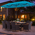 Tangkula 11 Pieces Outdoor Rattan Furniture Set  with 15ft Double-Sided Patio Umbrella (Base Included)