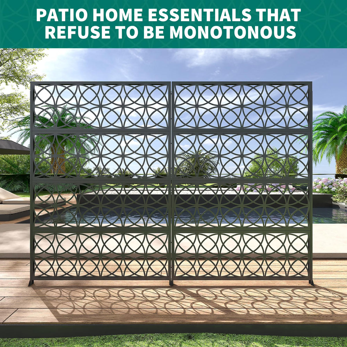 Accreate Decorative Wrought Privacy Screen - Easy Snap - Together Room Divider for Indoor/Outdoor Use, Breathable Wind - Resistant Partition with Anti - Tip Base (6x3.8ft)