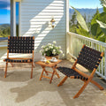 AECOJOY 3 Piece Patio Furniture Set, Acacia Wood Outdoor Bistro Set with Coffee Table & Folding Chairs