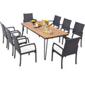 Tangkula 9 Pieces Patio Rattan Dining Set with Acacia Wood Table