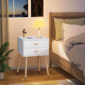 Syngar Nightstand Set of 2, Modern Bedside Tables with 2 Drawers, Storage Shelf and Wood Handles, White Bedroom Furniture