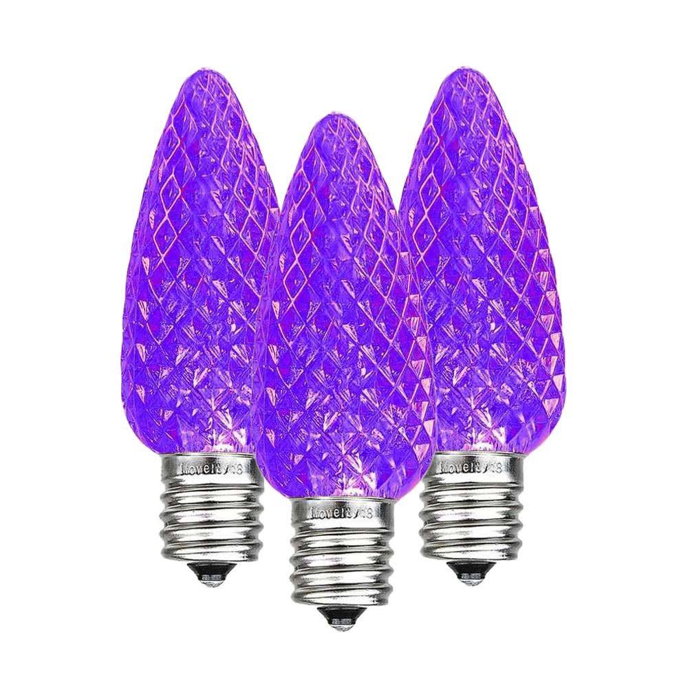 Novelty Lights 25 Pack C9 LED Ultra Bright Outdoor Christmas Replacement Bulbs, Purple, E17/c9 Intermediate Base, .5 Watt